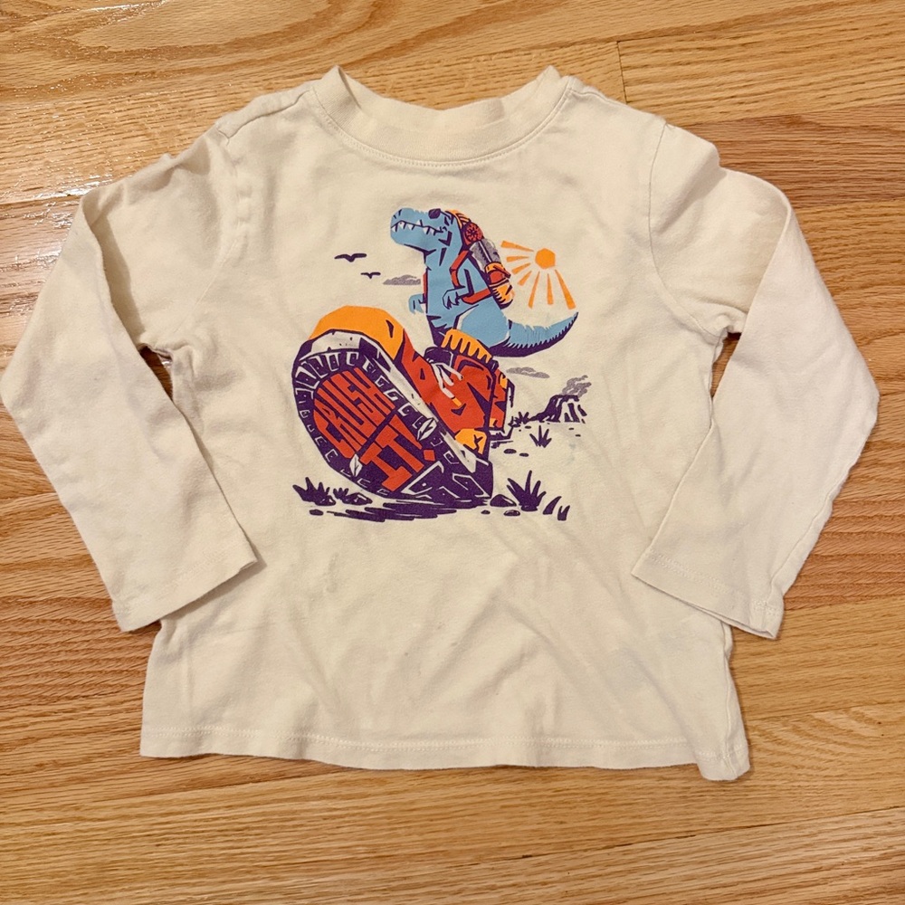 Cream Long Sleeve Dinosaur Graphic Tee
